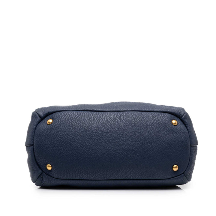 Prada Cabas Vitello Daino Zippé Top Bleu – vue 3 – GABY PARIS