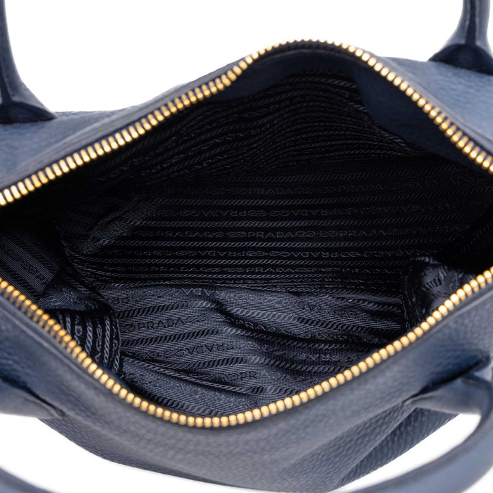 Prada Cabas Vitello Daino Zippé Top Bleu – vue 4 – GABY PARIS