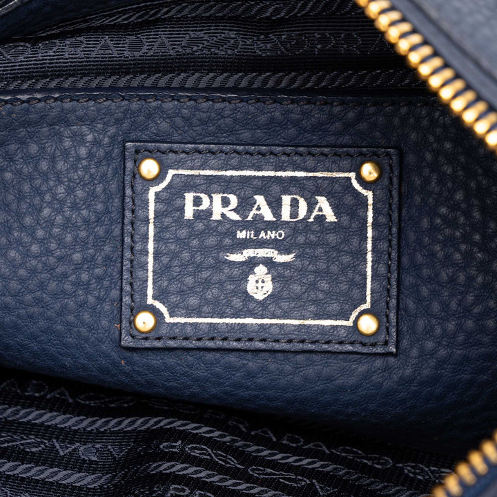 Prada Cabas Vitello Daino Zippé Top Bleu – vue 5 – GABY PARIS