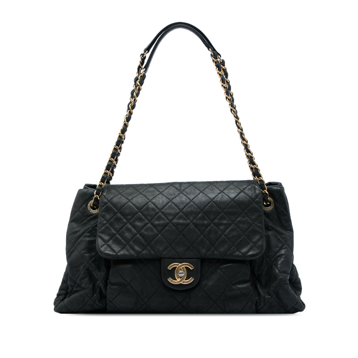 Chanel Large Matelassé Iridescent Cuir de veau Chic Quilt Accordion à rabat