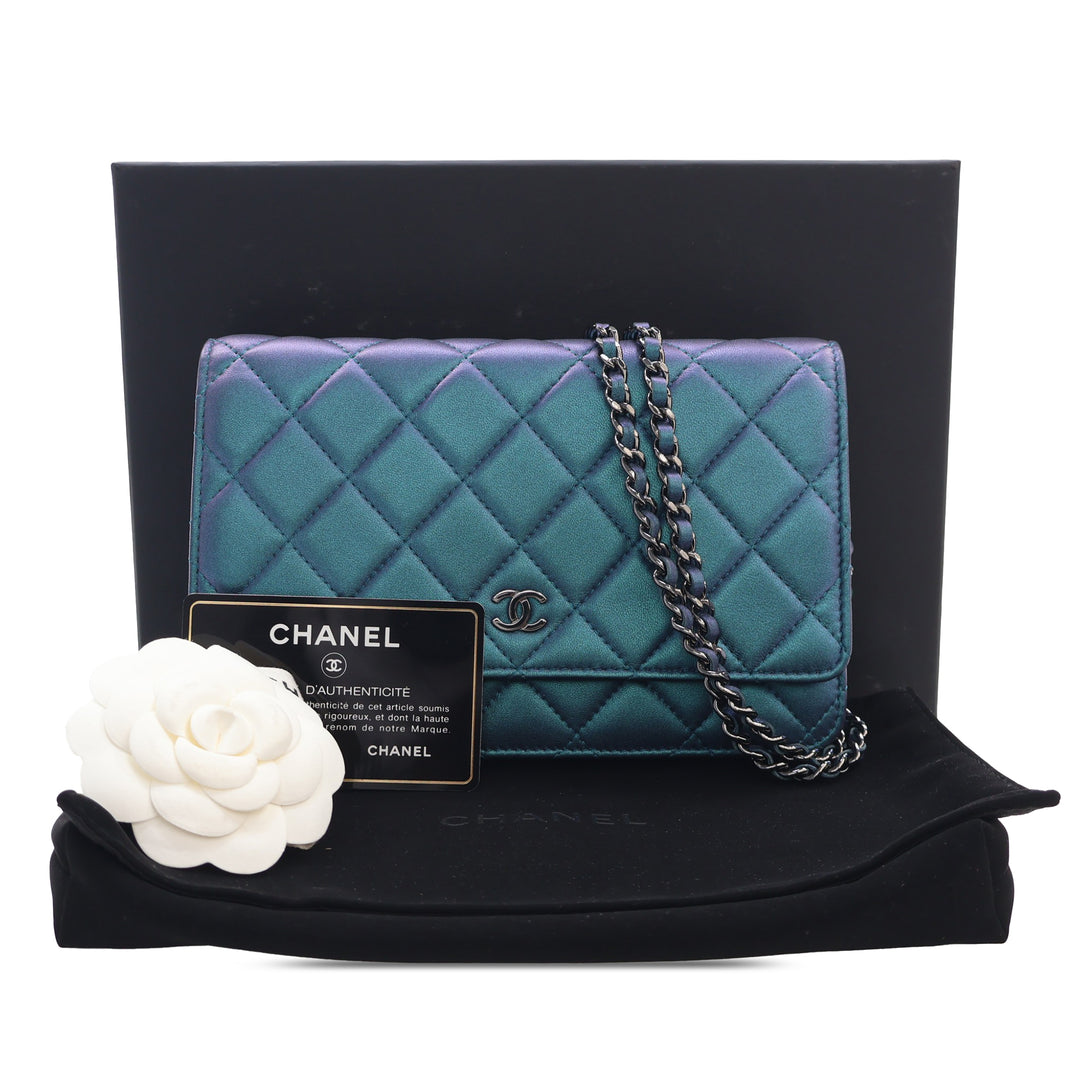 Chanel CC Matelassé Iridescent Cuir d’agneau Wallet on Chain
