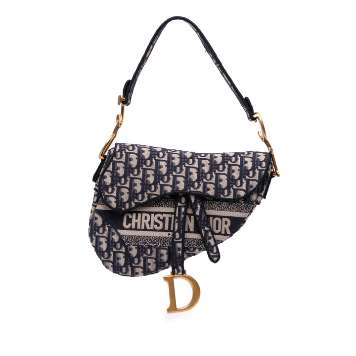 Oblique Embroidered Canvas Saddle Bag Blue - Gaby Paris