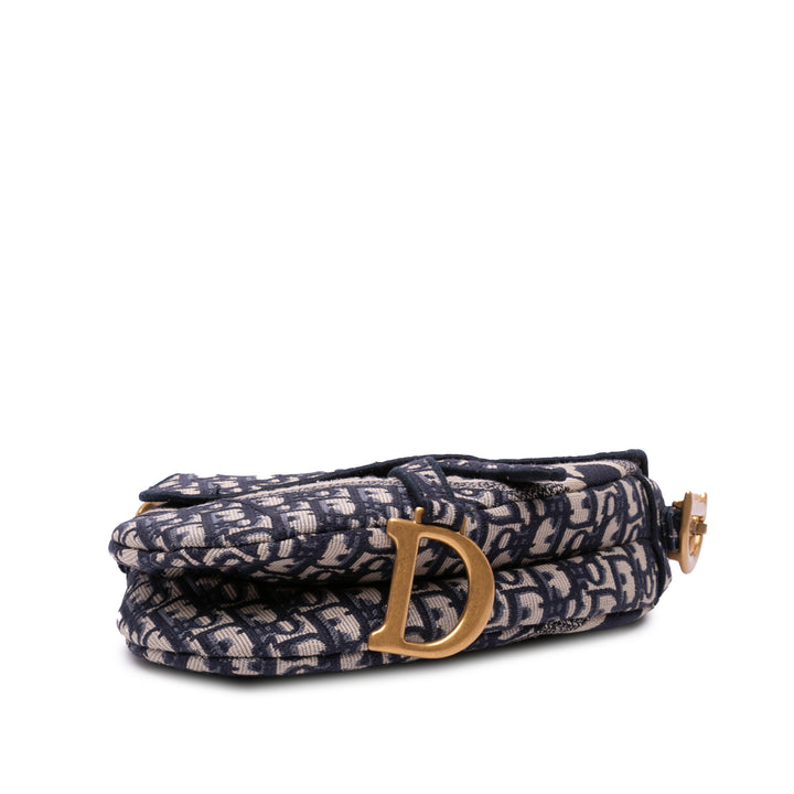 Oblique Embroidered Canvas Saddle Bag Blue - Gaby Paris