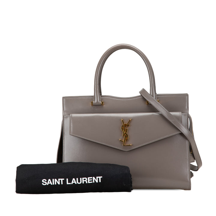 Medium Leather Monogram Uptown Satchel Gray - Gaby Paris