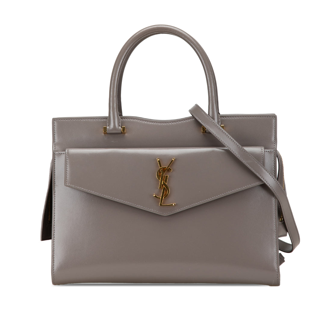 Medium Leather Monogram Uptown Satchel Gray - Gaby Paris