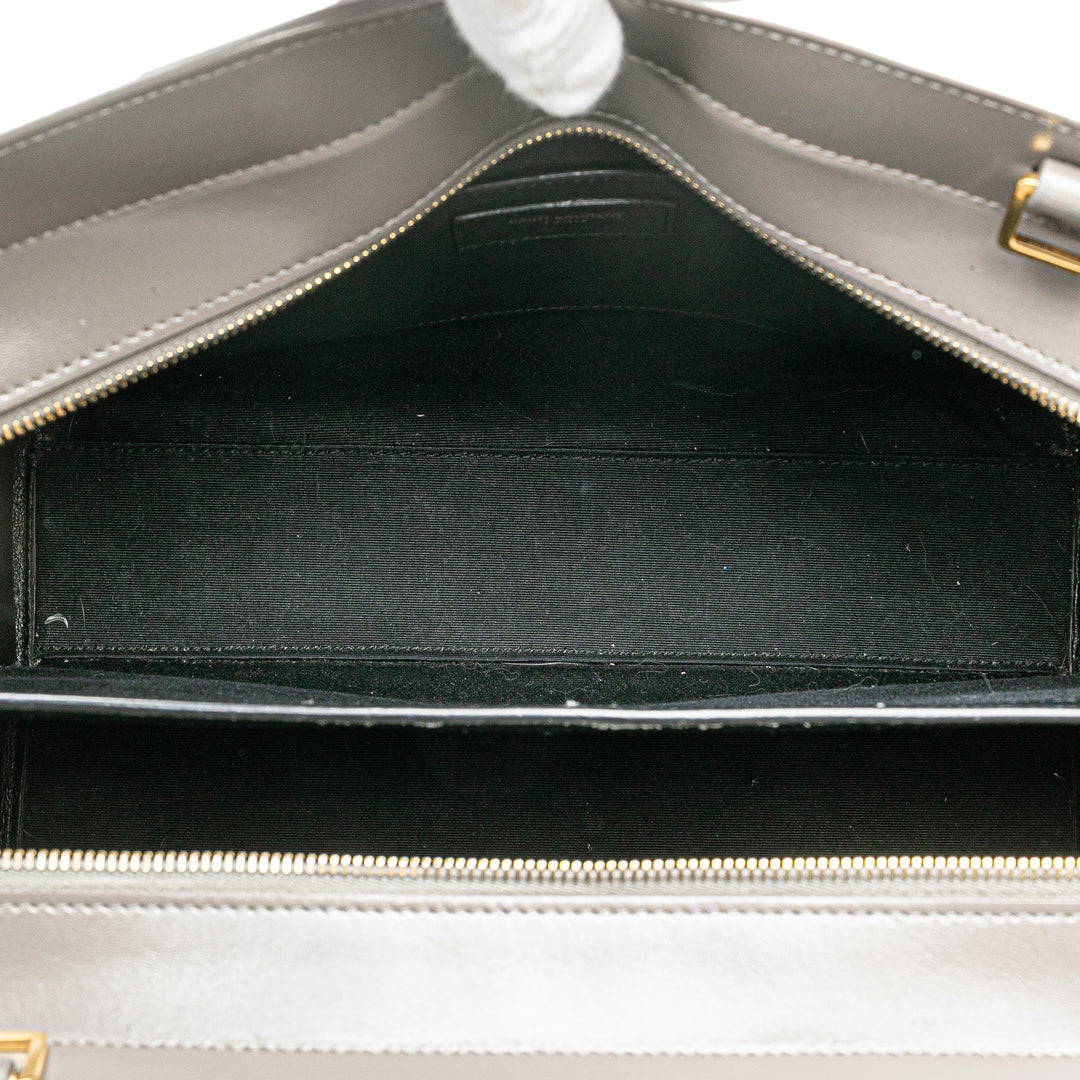 Medium Leather Monogram Uptown Satchel Gray - Gaby Paris