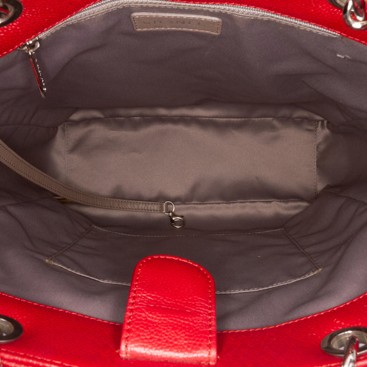 Caviar Vertical Grand Shopping Tote Red - Gaby Paris