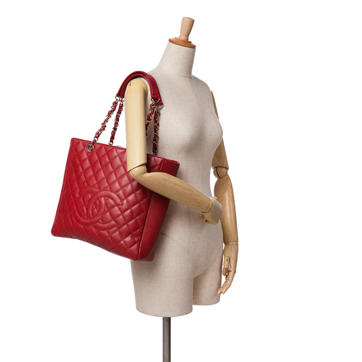 Caviar Vertical Grand Shopping Tote Red - Gaby Paris