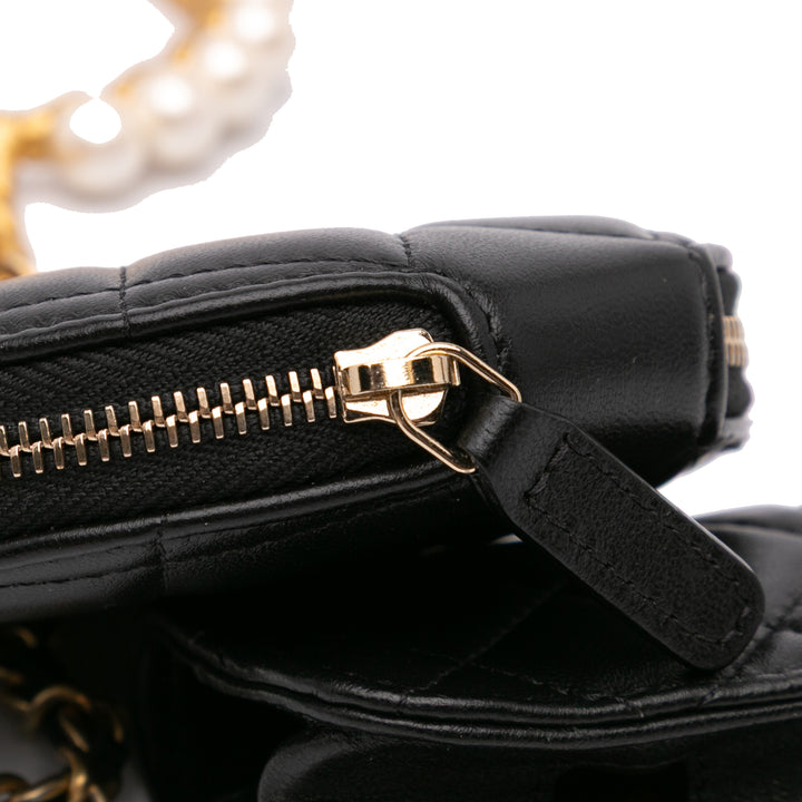 Lambskin Pearl Crown CC Wristlet Multi Pouches Black - Gaby Paris