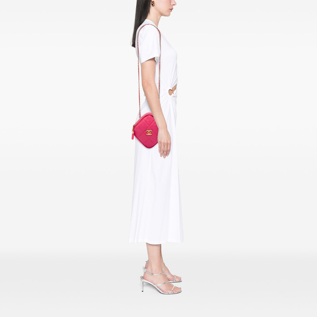 Chanel CC Matelassé Diamond Pochette avec chaîne Cuir d'agneau Rose – vue 5 – GABY PARIS