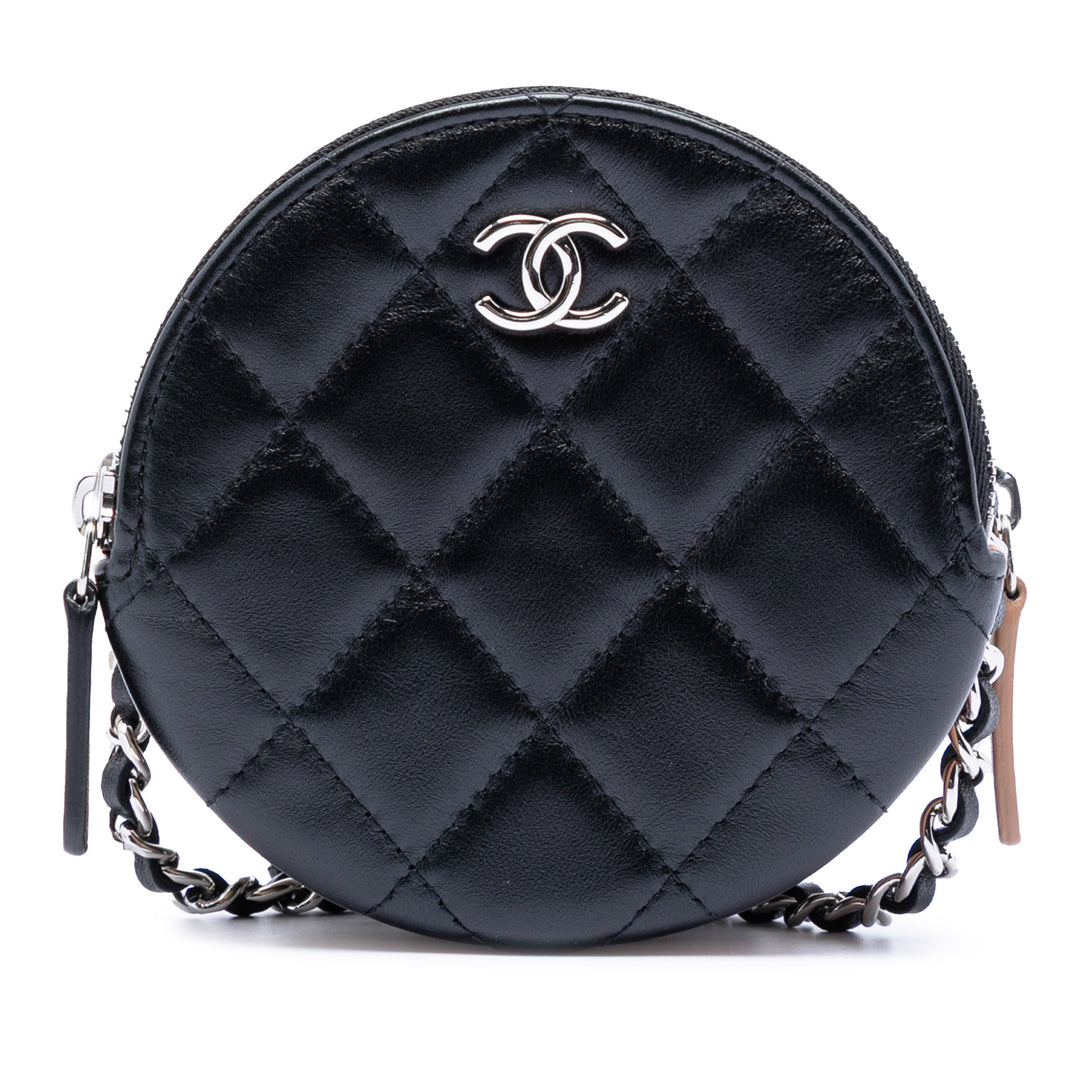 Chanel CC Matelassé Cuir d’agneau Triple Zip Rond Pochette avec chaîne