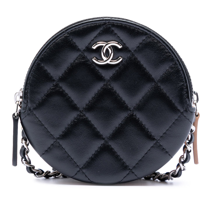 Chanel CC Matelassé Cuir d’agneau Triple Zip Rond Pochette avec chaîne