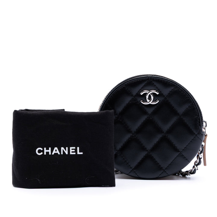 Chanel CC Matelassé Cuir d’agneau Triple Zip Rond Pochette avec chaîne