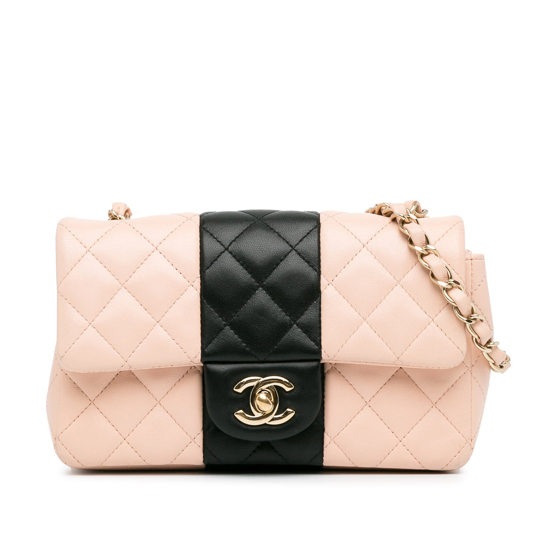 Mini Rectangular Bi-Stripe Classic Lambskin Single Flap Pink - Gaby Paris