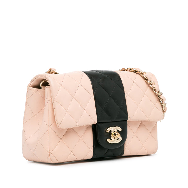 Mini Rectangular Bi-Stripe Classic Lambskin Single Flap Pink - Gaby Paris