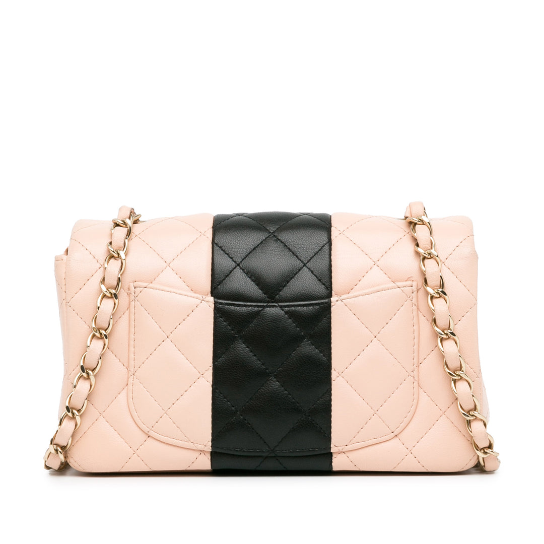 Mini Rectangular Bi-Stripe Classic Lambskin Single Flap Pink - Gaby Paris