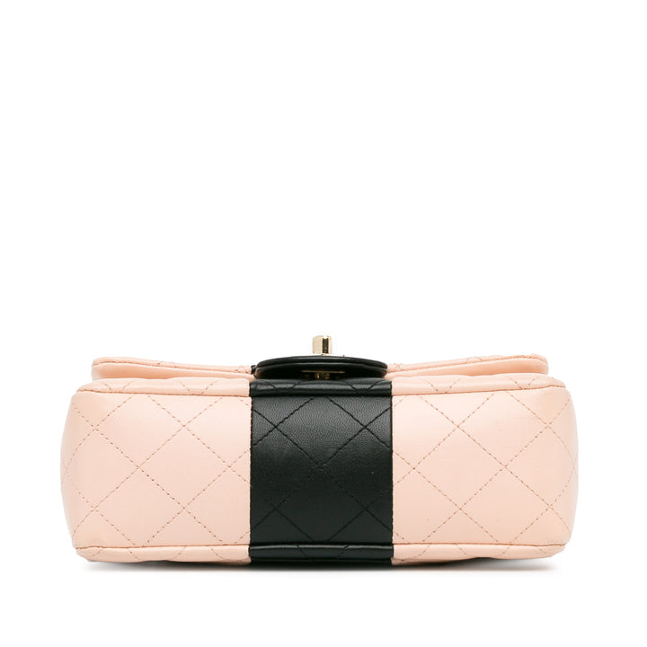 Mini Rectangular Bi-Stripe Classic Lambskin Single Flap Pink - Gaby Paris