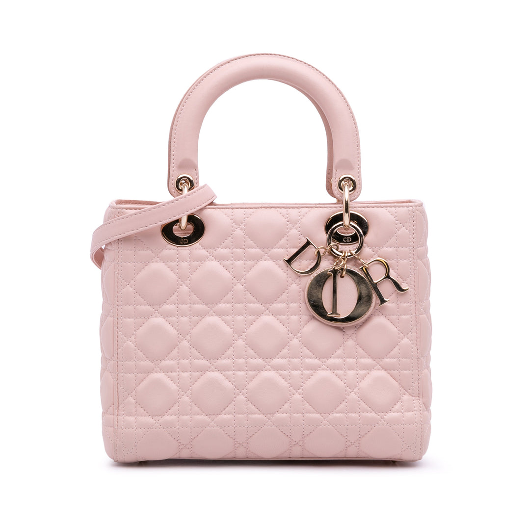 Medium Lambskin Cannage Lady Dior Pink - Gaby Paris