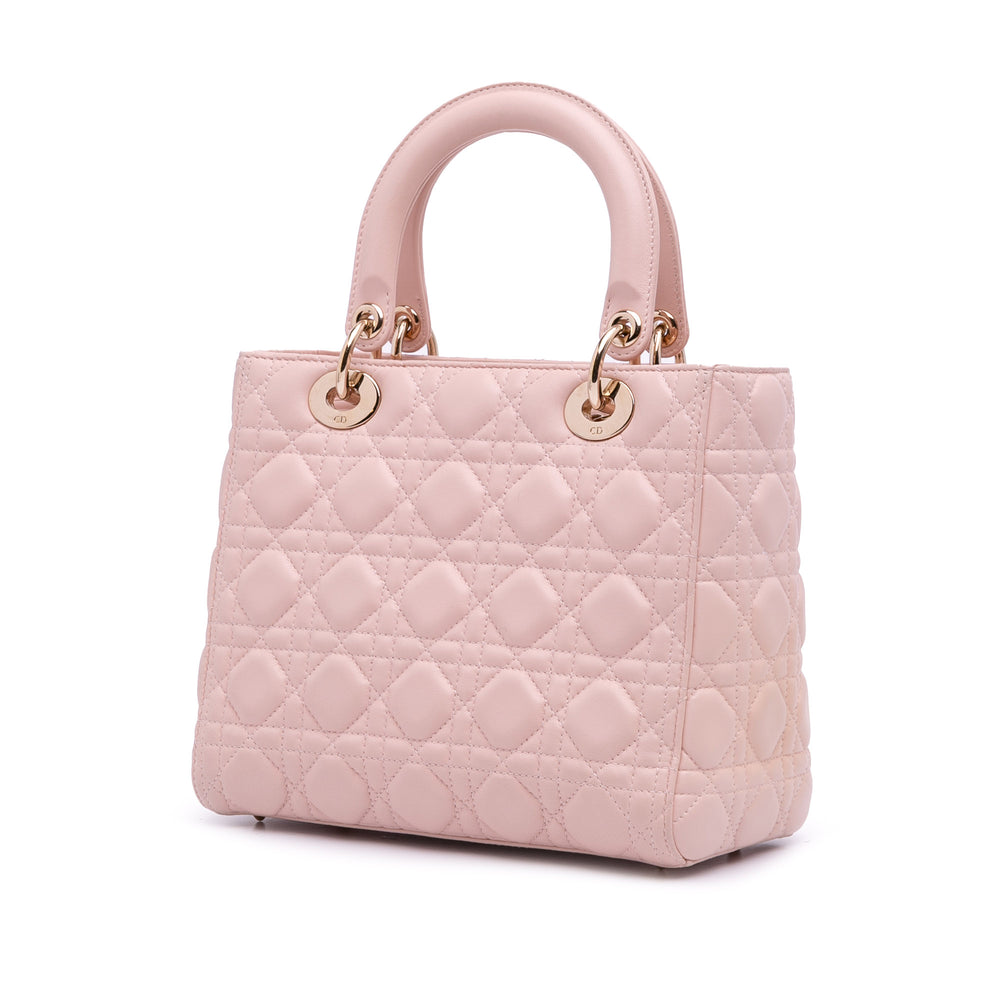 Medium Lambskin Cannage Lady Dior Pink - Gaby Paris