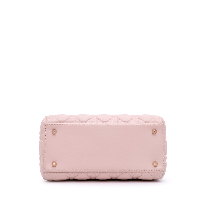 Medium Lambskin Cannage Lady Dior Pink - Gaby Paris