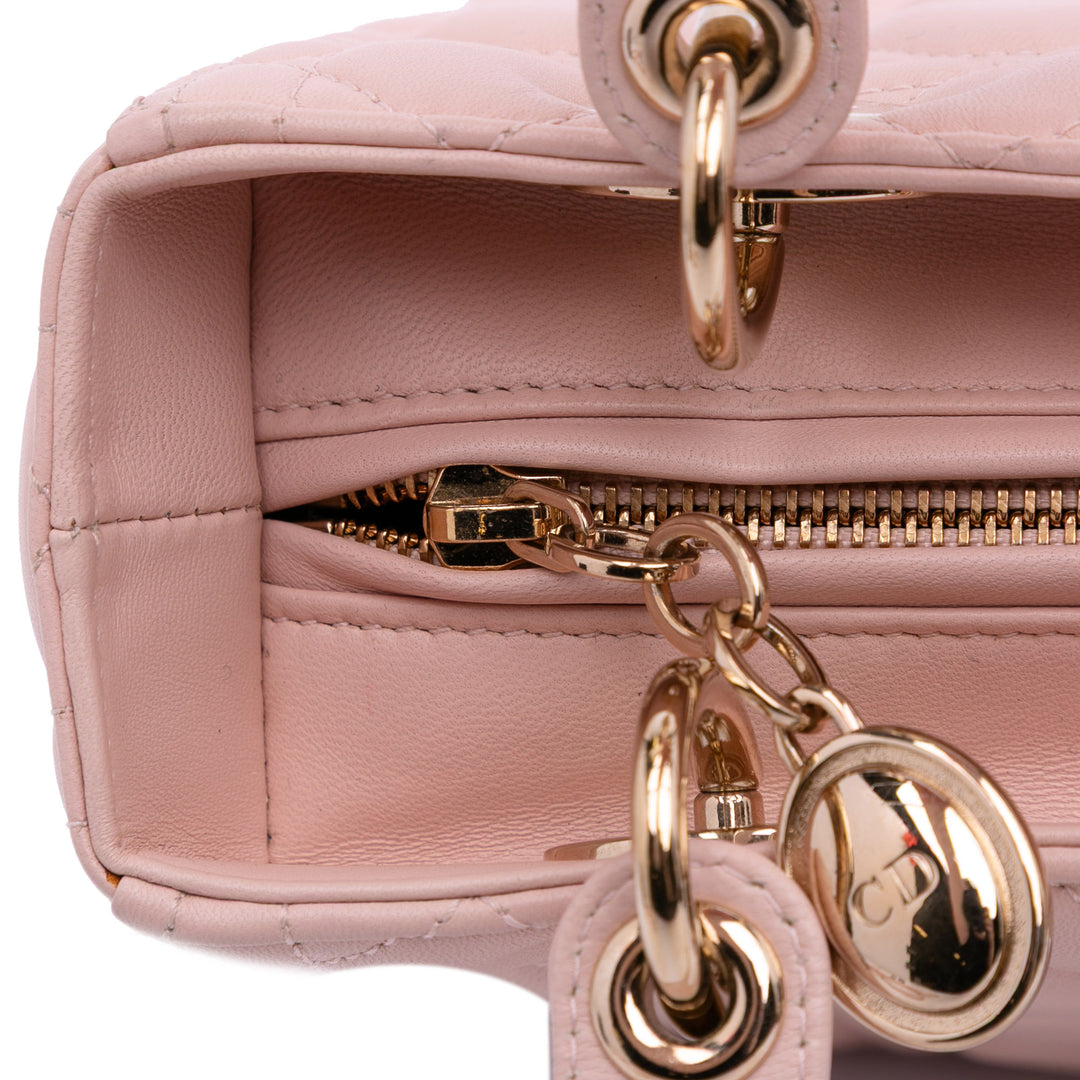 Medium Lambskin Cannage Lady Dior Pink - Gaby Paris