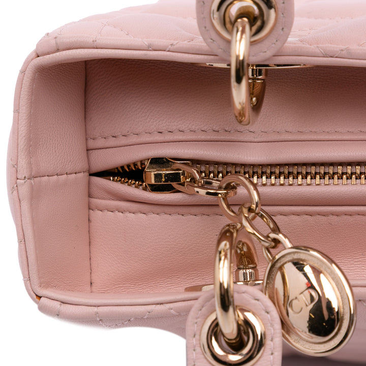Medium Lambskin Cannage Lady Dior Pink - Gaby Paris