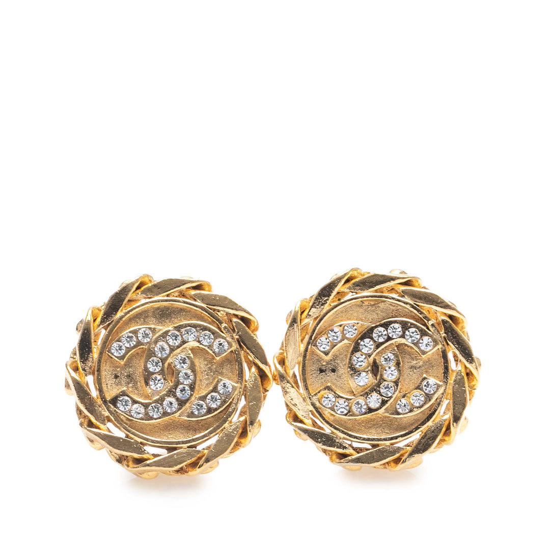 Gold Plated CC Crystal Clip On Earrings Gold - Gaby Paris