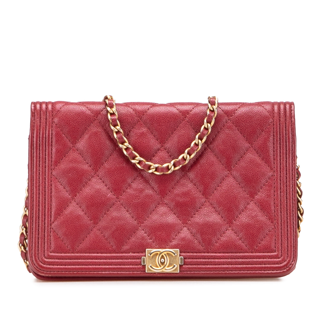 Quilted Caviar Boy Wallet on Chain Red - Gaby Paris