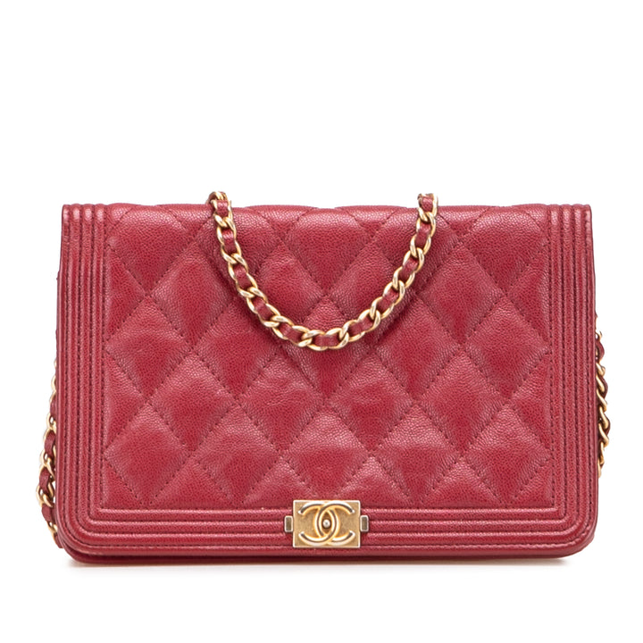Quilted Caviar Boy Wallet on Chain Red - Gaby Paris