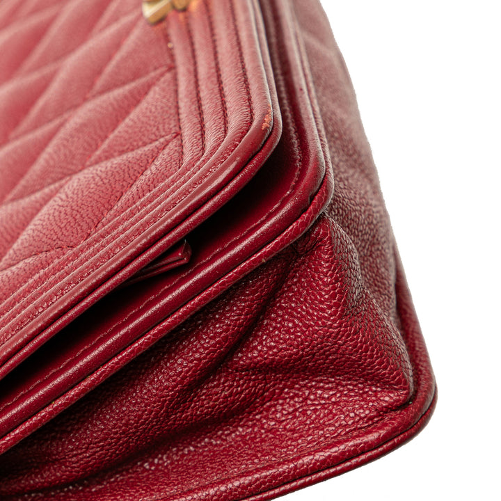 Quilted Caviar Boy Wallet on Chain Red - Gaby Paris
