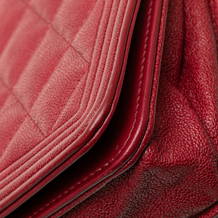 Quilted Caviar Boy Wallet on Chain Red - Gaby Paris