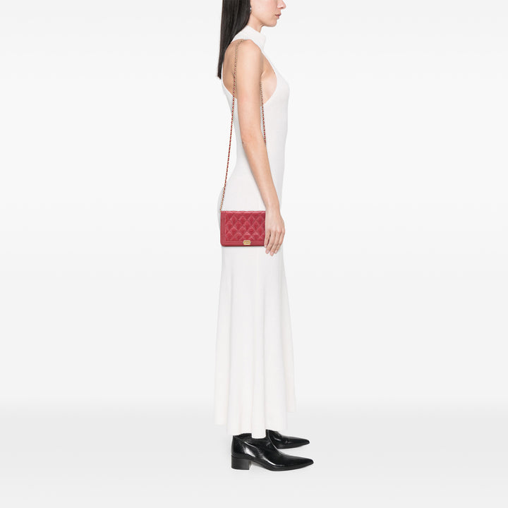 Quilted Caviar Boy Wallet on Chain Red - Gaby Paris