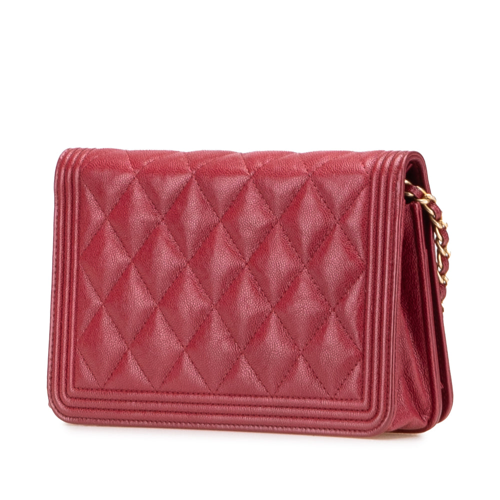 Quilted Caviar Boy Wallet on Chain Red - Gaby Paris