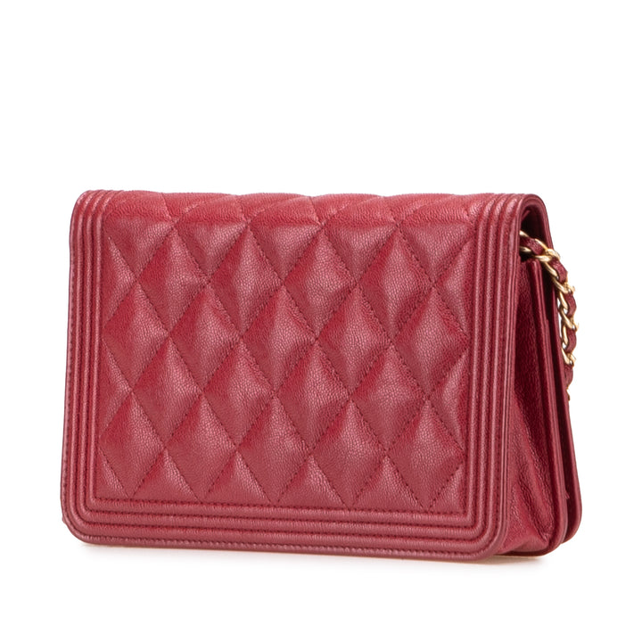 Quilted Caviar Boy Wallet on Chain Red - Gaby Paris