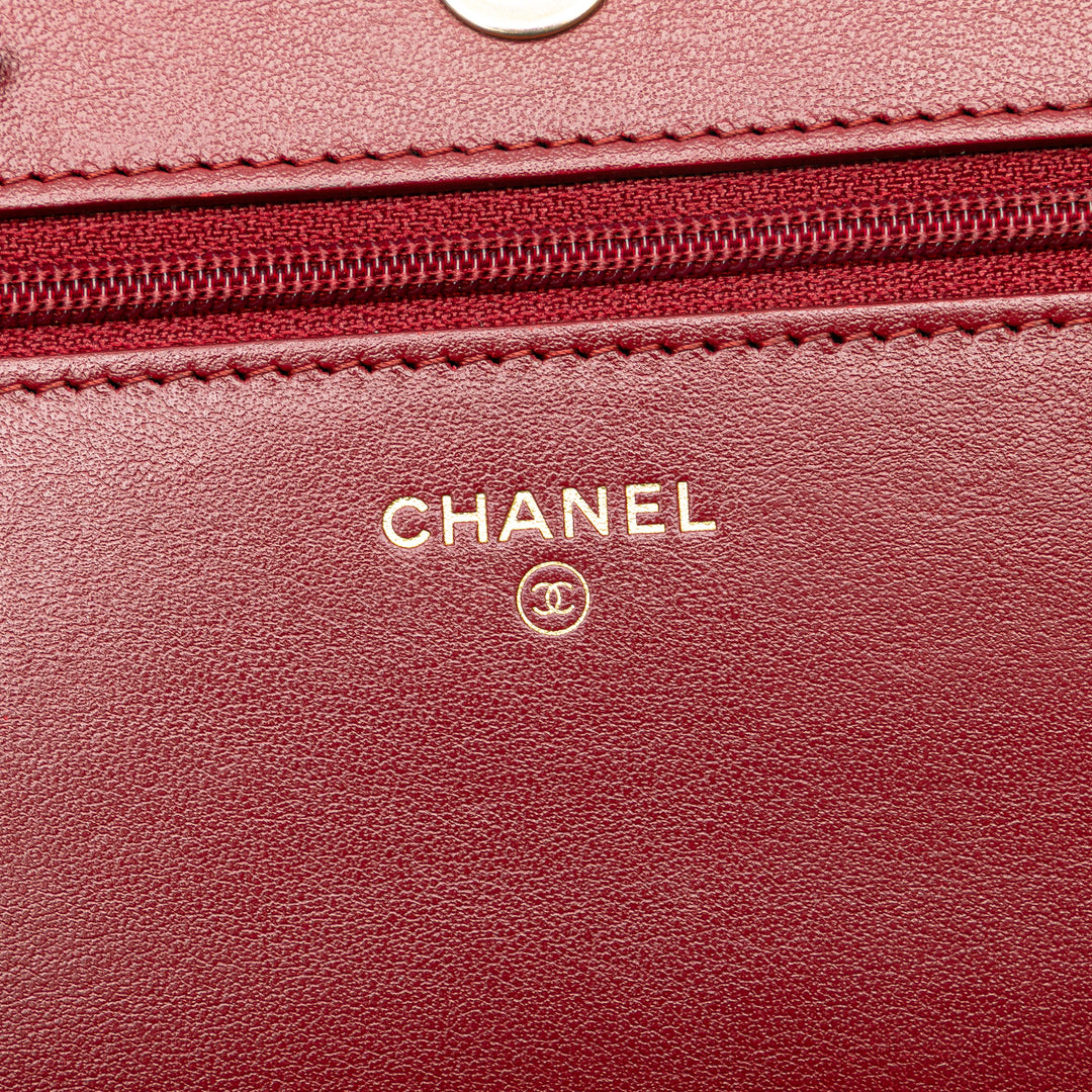 Quilted Caviar Boy Wallet on Chain Red - Gaby Paris