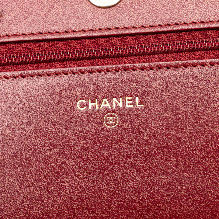 Quilted Caviar Boy Wallet on Chain Red - Gaby Paris