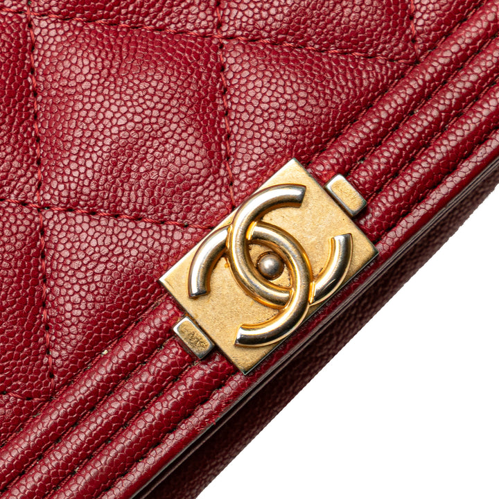 Quilted Caviar Boy Wallet on Chain Red - Gaby Paris