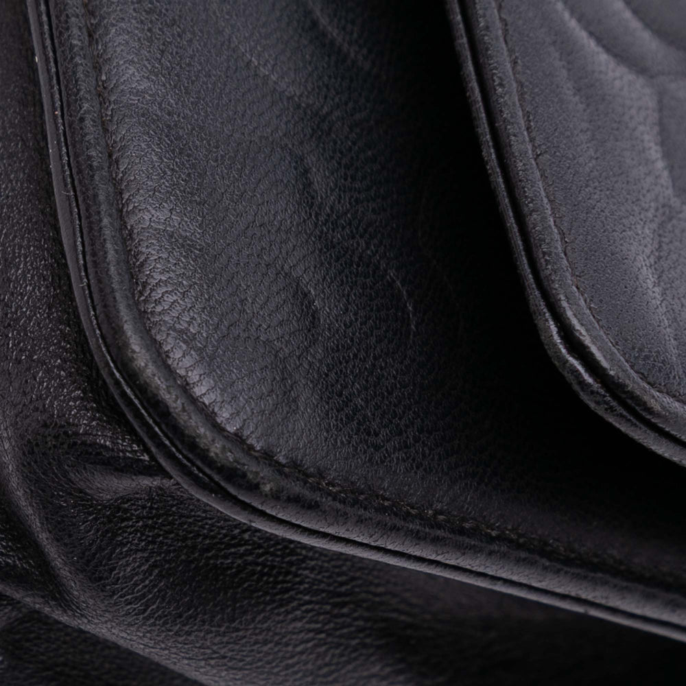 Camellia Embossed Lambskin Wallet On Chain Black - Gaby Paris