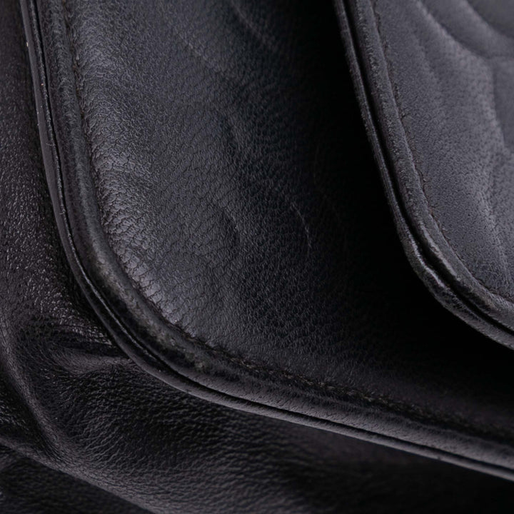 Lambskin Camellia Embossed Wallet On Chain Black - Gaby Paris