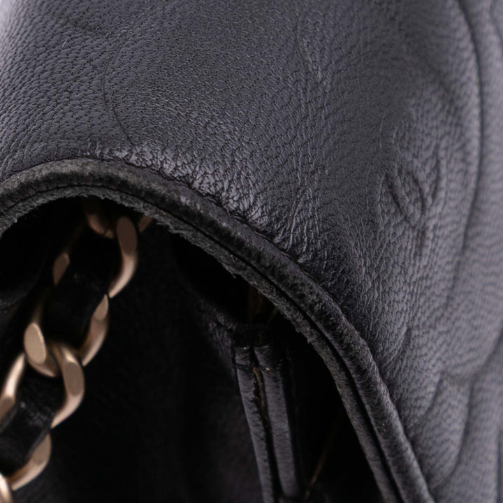 Lambskin Camellia Embossed Wallet On Chain Black - Gaby Paris