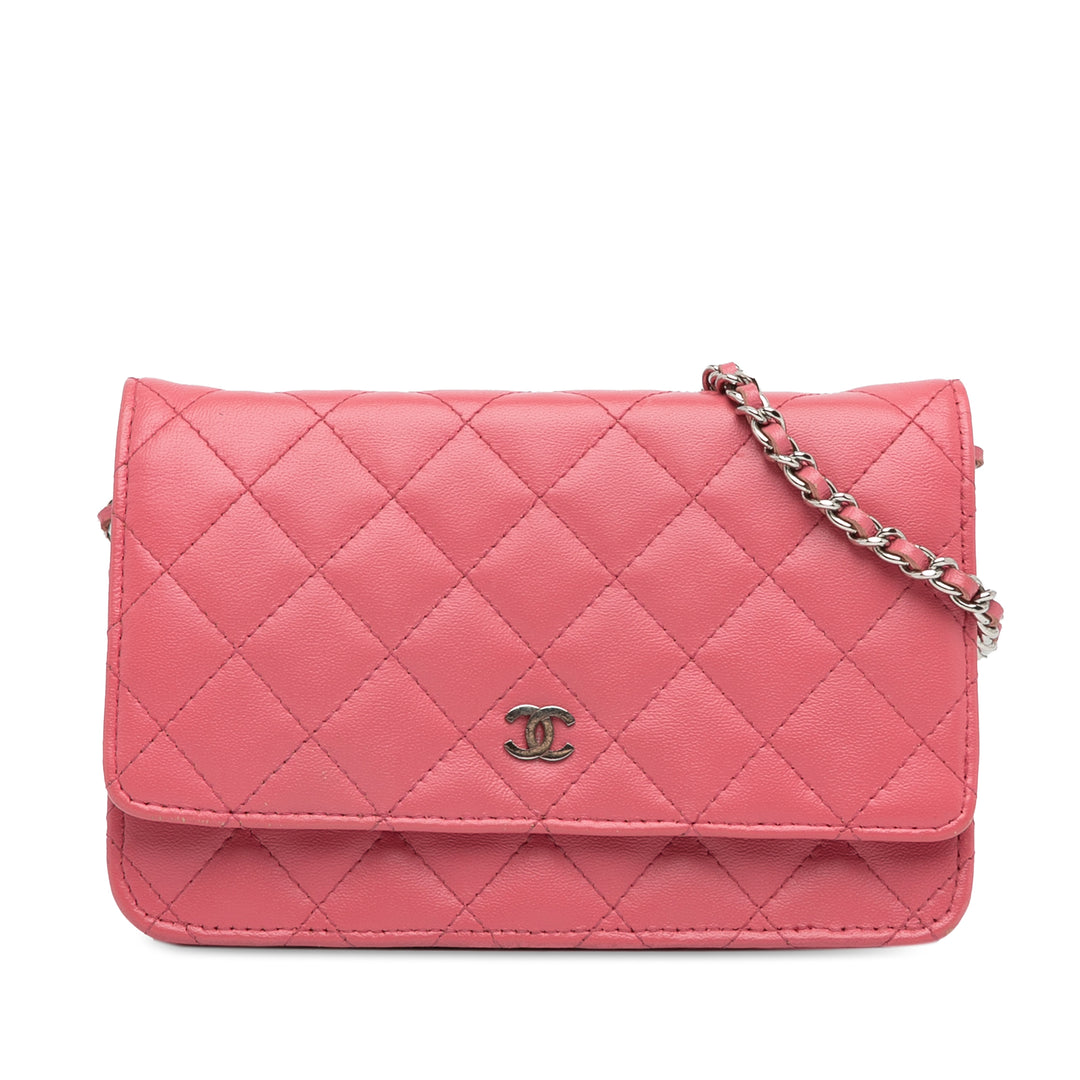 Classic Lambskin Wallet on Chain Pink - Gaby Paris