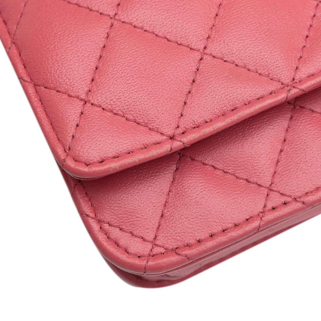 Classic Lambskin Wallet on Chain Pink - Gaby Paris