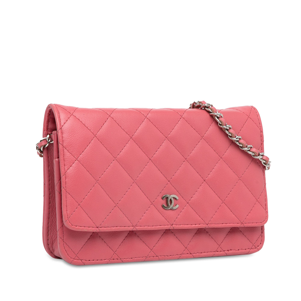 Classic Lambskin Wallet on Chain Pink - Gaby Paris