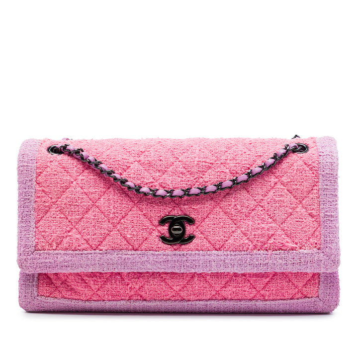 Chanel CC Matelassé Tweed Accordion à rabat