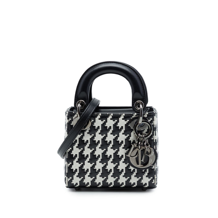 Dior Houndstooth embossé Macro Lady Dior Micro Cuir de veau Noir – vue principale – GABY PARIS