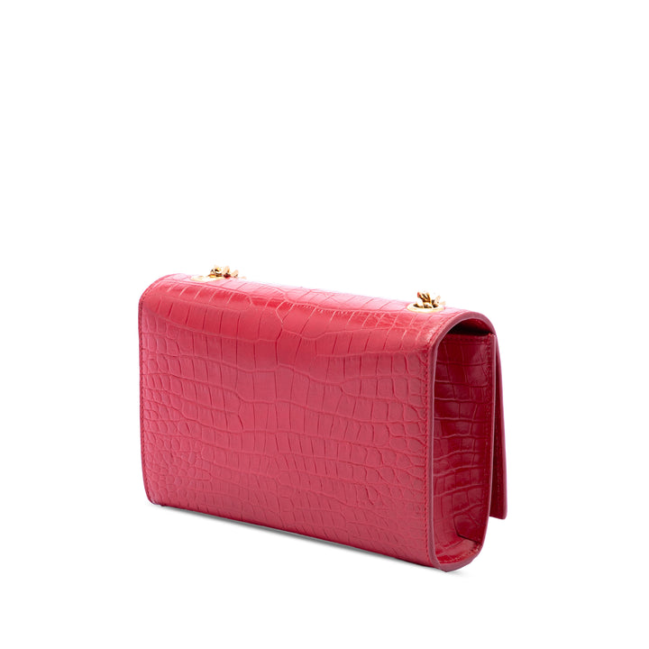 Saint Laurent Small Croc embossé Cuir Kate Pompon Sac porté croisé