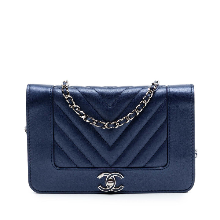 Chanel Chevron Sheepskin Mademoiselle Vintage Wallet on Chain