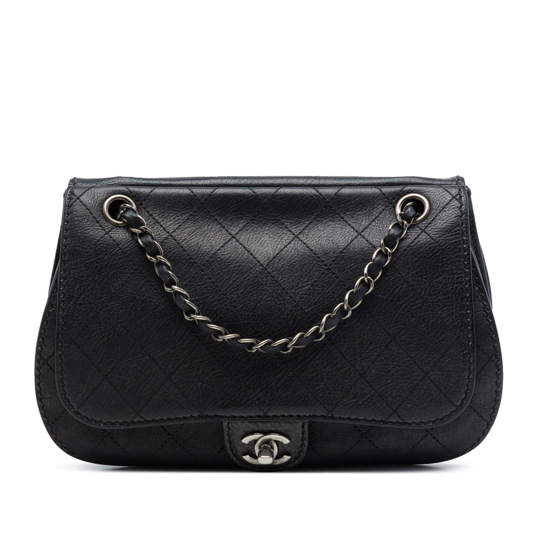 Chanel Matelassé Coco Twin à rabat Cuir de veau Noir