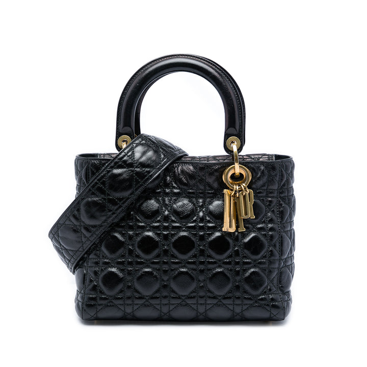 Dior Lady Dior froissé Cannage Souple Moyen Noir – vue principale – GABY PARIS