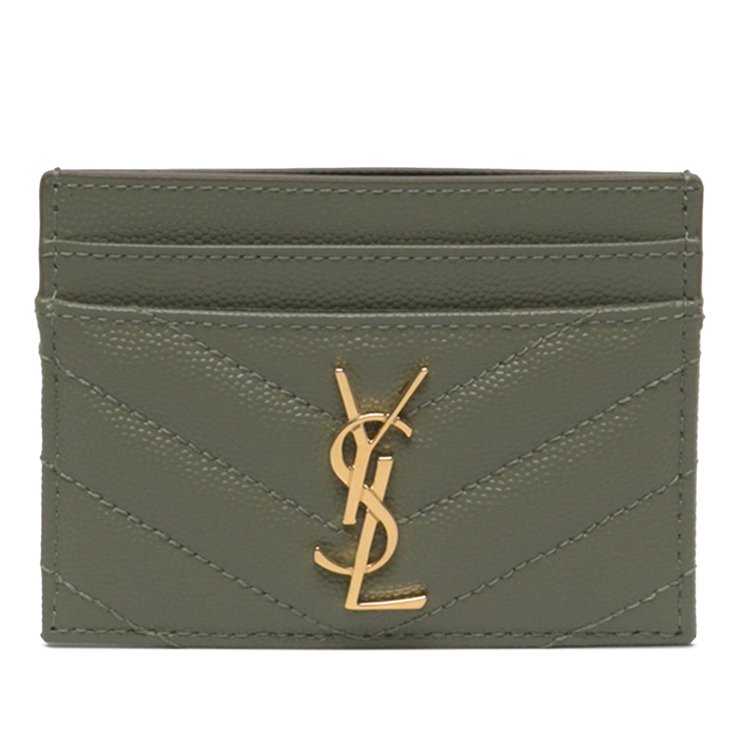 Saint Laurent Chevron Grain de Poudre Cassandre Porte-cartes Vert – vue principale – GABY PARIS